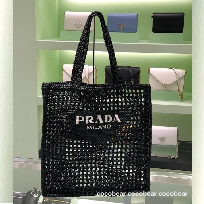 【日本産】 ☆PRADA☆ラフィア トートバッグ ブラック (PRADA/トートバッグ バッグ