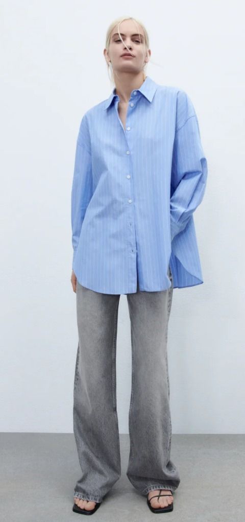 スペイン発送◎ZARA♪オーバーサイズ*ストライプシャツ♪ブルー (ZARA スペイン発送◎ZARA♪オーバーサイズ*ストライプシャツ♪ブルー (ZARA