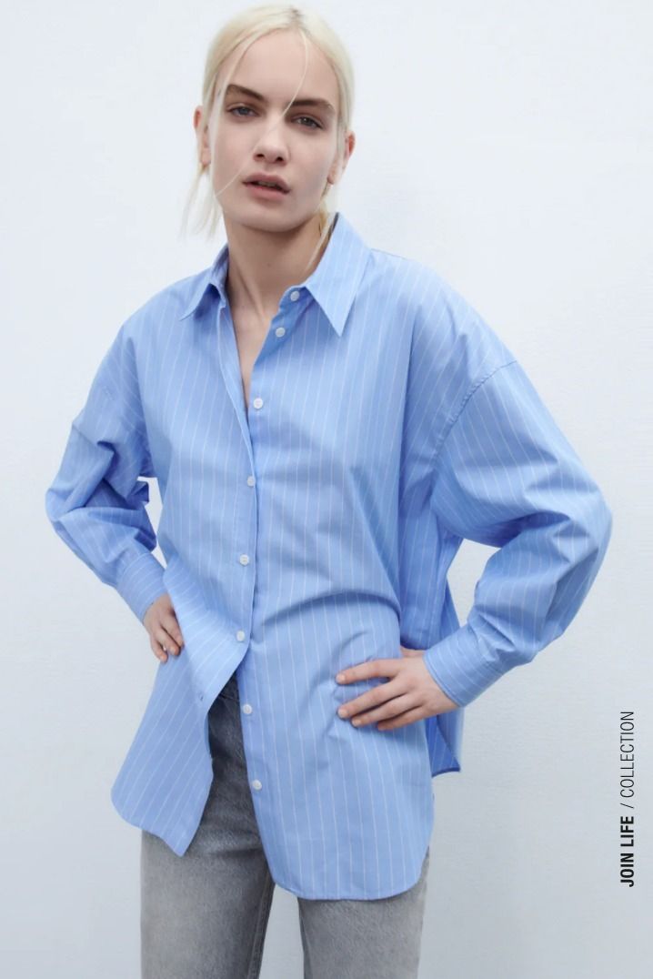 スペイン発送◎ZARA♪オーバーサイズ*ストライプシャツ♪ブルー (ZARA スペイン発送◎ZARA♪オーバーサイズ*ストライプシャツ♪ブルー (ZARA