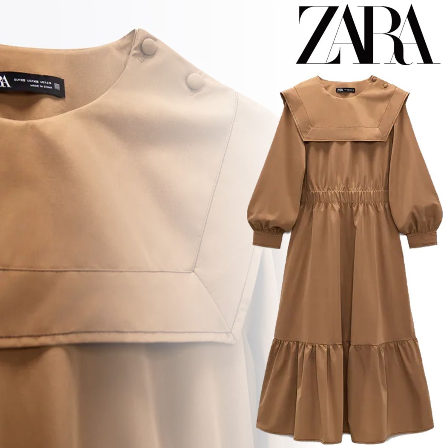 Zara ワイドカラー ポプリン ワンピース Zara ワンピース Buyma