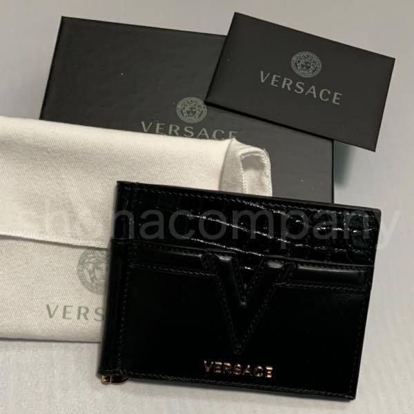 関税込】VERSACE レターV クロコ マネークリップ 二つ折り財布