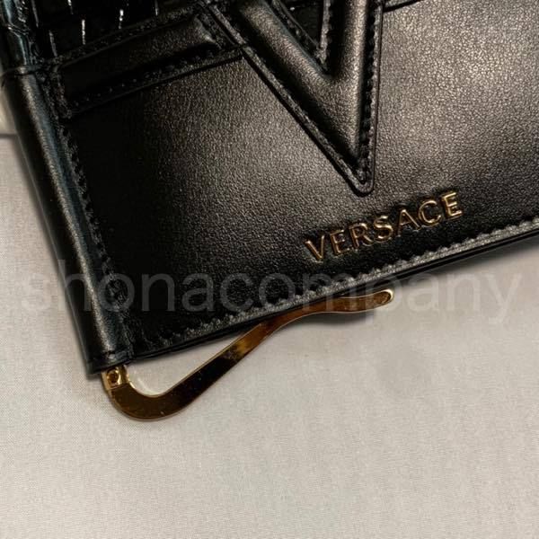 沸騰ブラドン VERSACE 正規品】お得 Vロゴ 折り財布 マネークリップ クロコ 小物