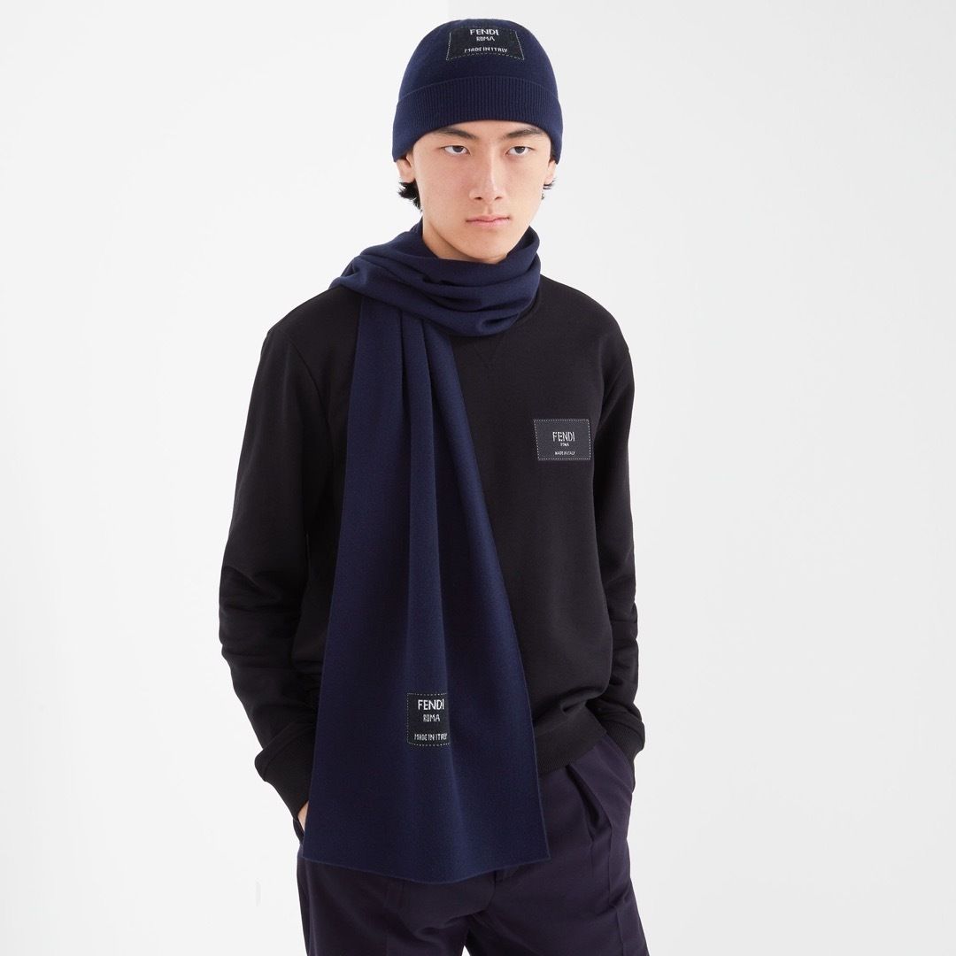 Fendi|ブルーカシミア ニット帽 ロゴ (FENDI/ニットキャップ ...
