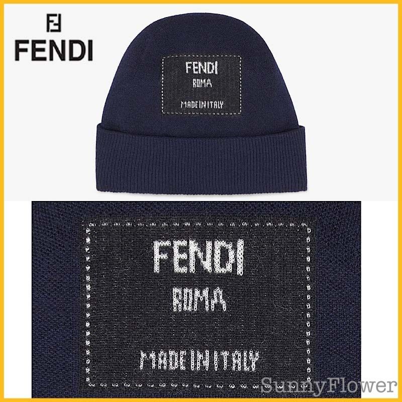 Fendi|ブルーカシミア ニット帽 ロゴ (FENDI/ニットキャップ ...