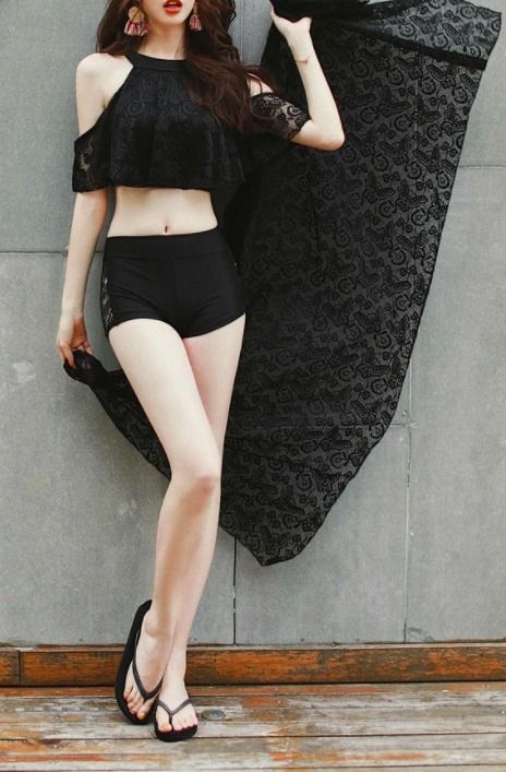 パレオ付き ビキニ レース 水着 ショートパンツ 上品 ハイネック パレオ付き ビキニ レース 水着 ショートパンツ 上品 ハイネック