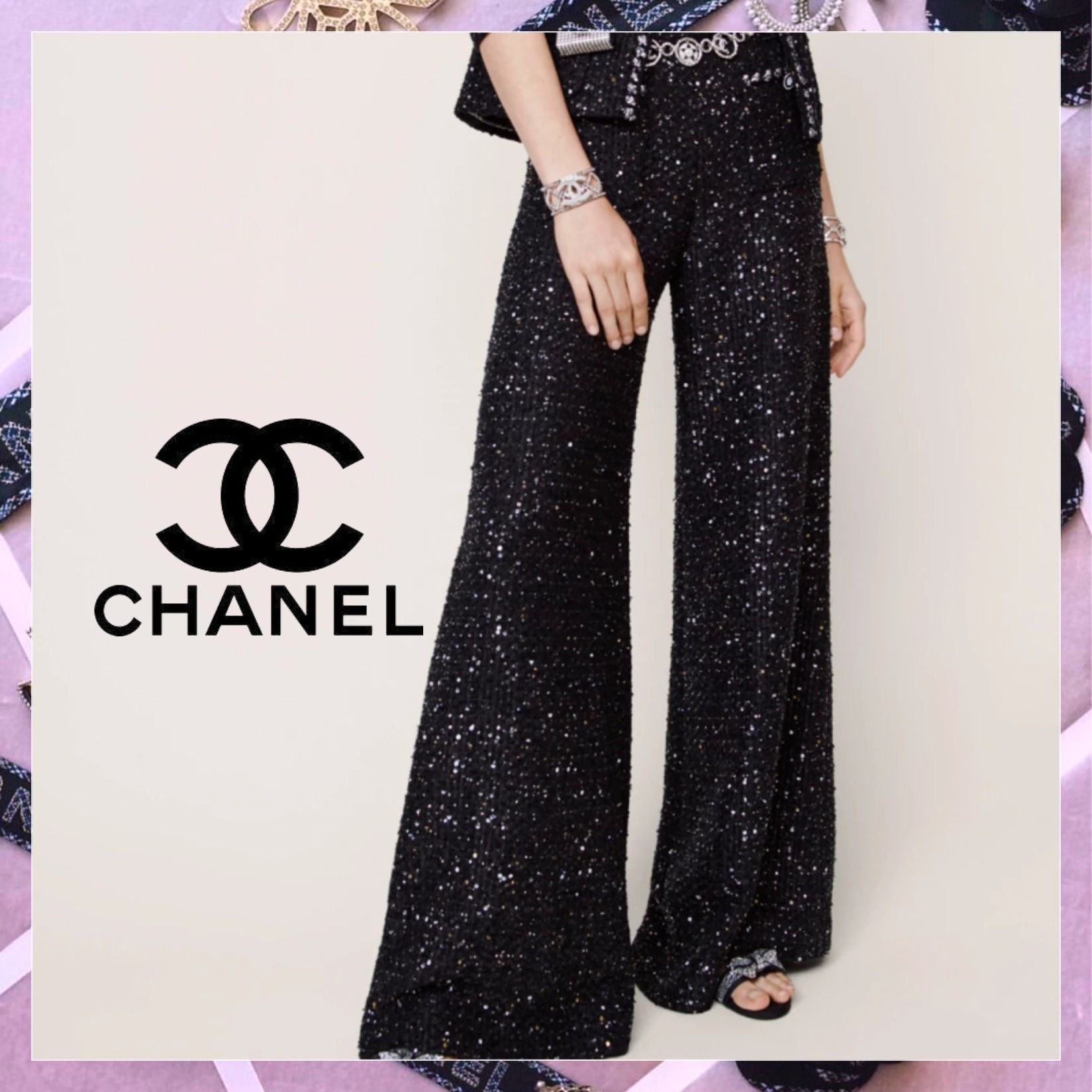 22SS新作☆即納！】 CHANEL ロングパンツ グリッター 関税込 (CHANEL