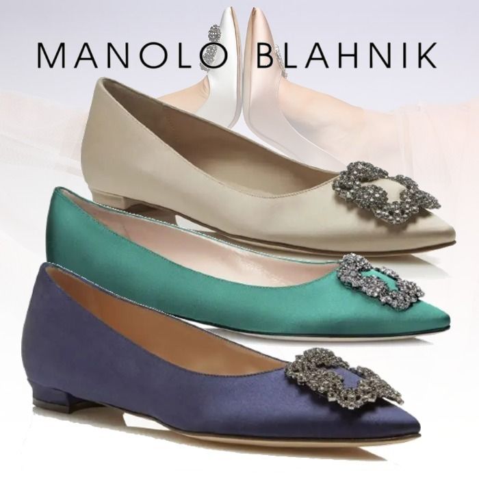 直営店◆MANOLO BLAHNIK◆HANGISI FLAT サテン ジュエルバックル 直営店◆MANOLO BLAHNIK◆HANGISI FLAT サテン ジュエルバックル