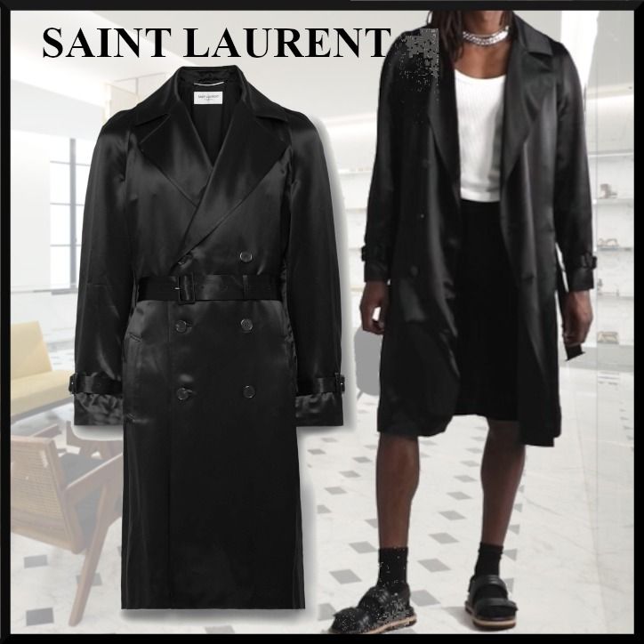 SAINT LAURENT サンローラン サテンダブルブレストコート 46