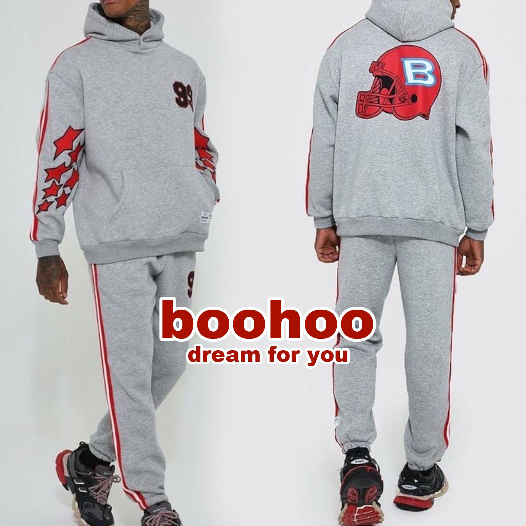 ◇boohoo◇バーシティ アップリケフードトラックスーツ(送/関込 ...