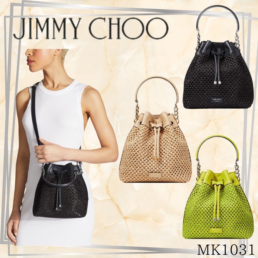 でおすすめアイテム。【JIMMY CHOO】☆直営店☆ 2WAY ラフィアネット クリアランス本物 JIMMY バケットバッグ ショルダーバッグ CHOO ショルダーバッグ