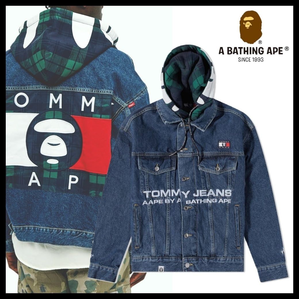 AAPE x TOMMY HILFIGER *フード付きデニムジャケット (A BATHING APE オンラインストア店舗 A Bathing Ape デニムジャケット Gジャン/デニムジャケット