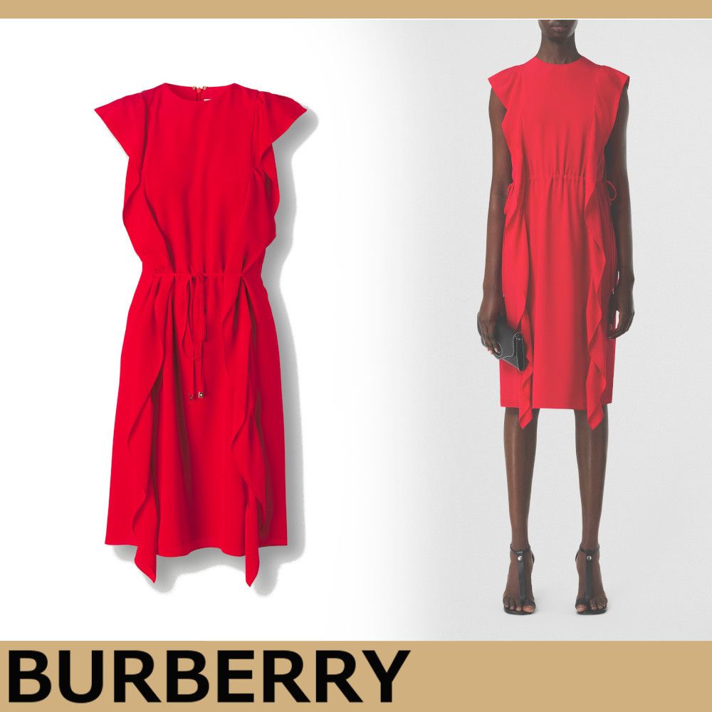 【BURBERRY】ラッフルディテール シルククレープデシン★ドレス 【BURBERRY】ラッフルディテール シルククレープデシン★ドレス