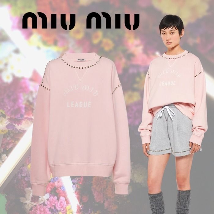 完売・美品］MIUMIU LEAGUE スタッズ トレーナー ピンク-