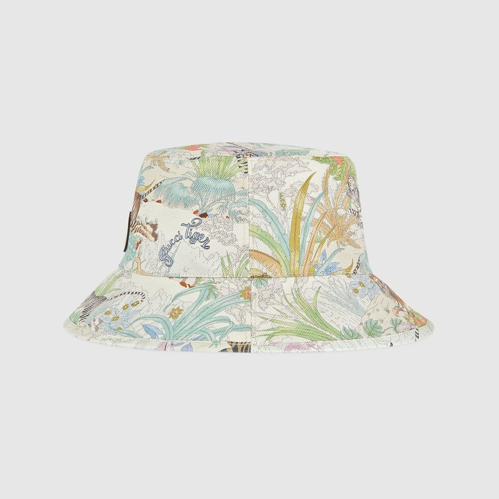 ◇GUCCI◇タイガークローシュ&フラワープリントのバケットハット ...
