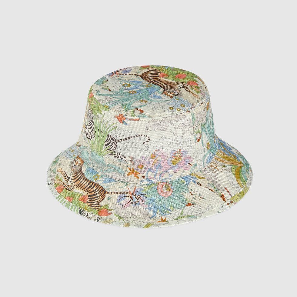 ◇GUCCI◇タイガークローシュ&フラワープリントのバケットハット ...