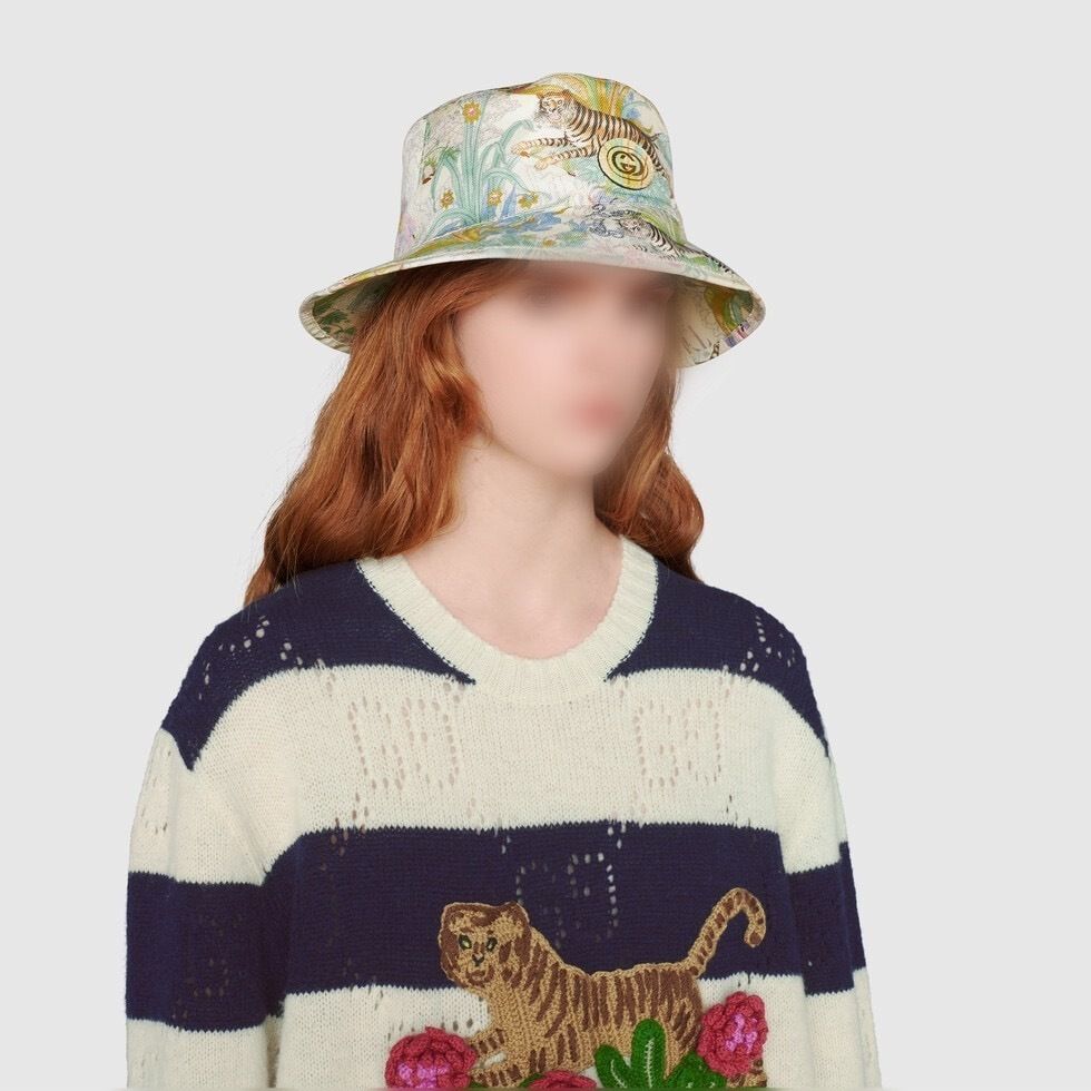 ◇GUCCI◇タイガークローシュ&フラワープリントのバケットハット ...