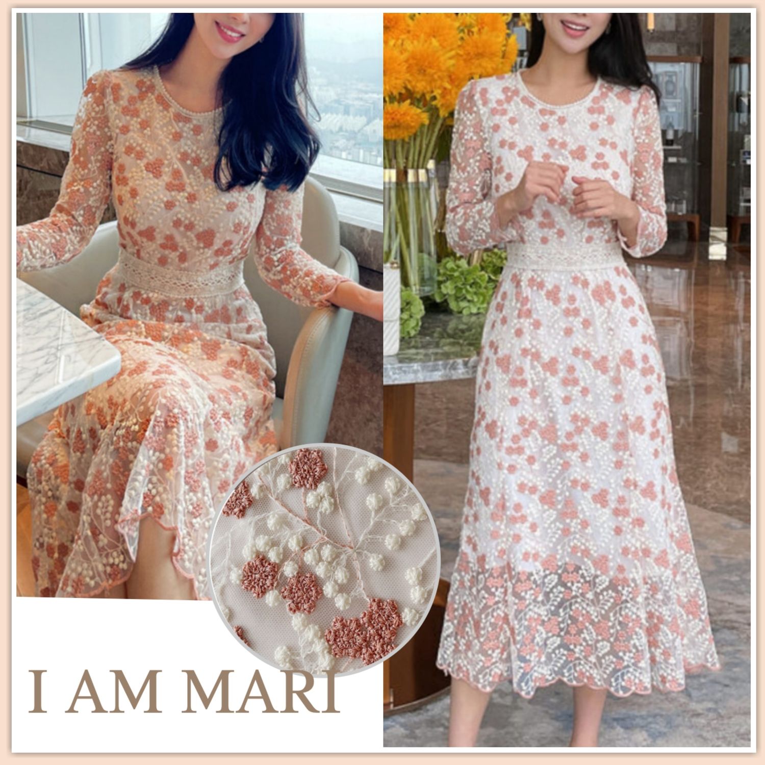 大人気ブランド I Am Mari フラワー刺繍レースワンピース I Am Mari ワンピース Buyma