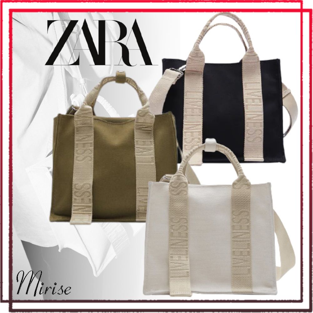 ZARA ザラ キャンバス ロゴ 2way ショルダー ミニトートバッグ (ZARA 【値下げ品】 ZARAバッグ ショルダーバッグ