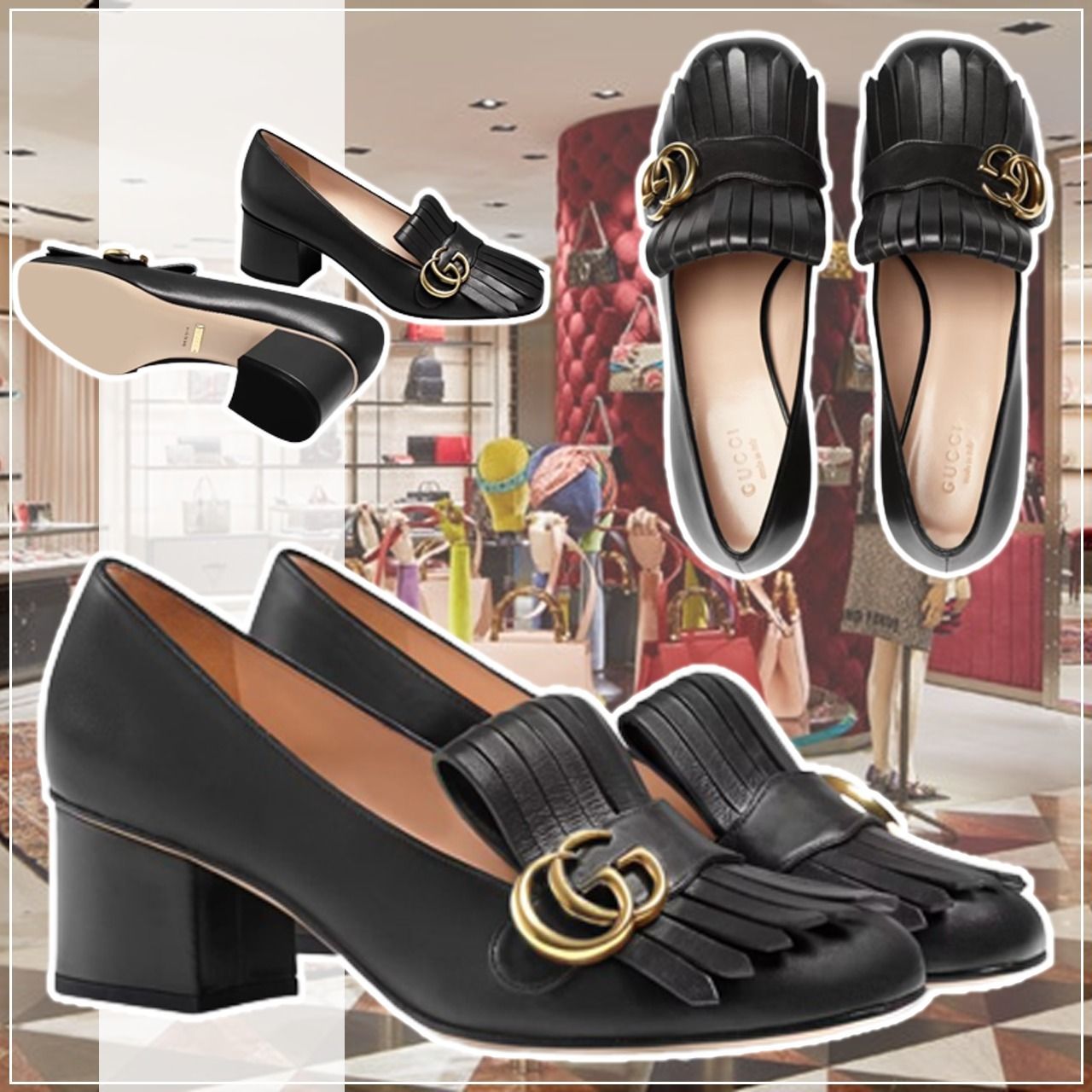 GUCCI グッチ ダブルG付き レザーミッドヒールパンプス 37 csm.fi.cr