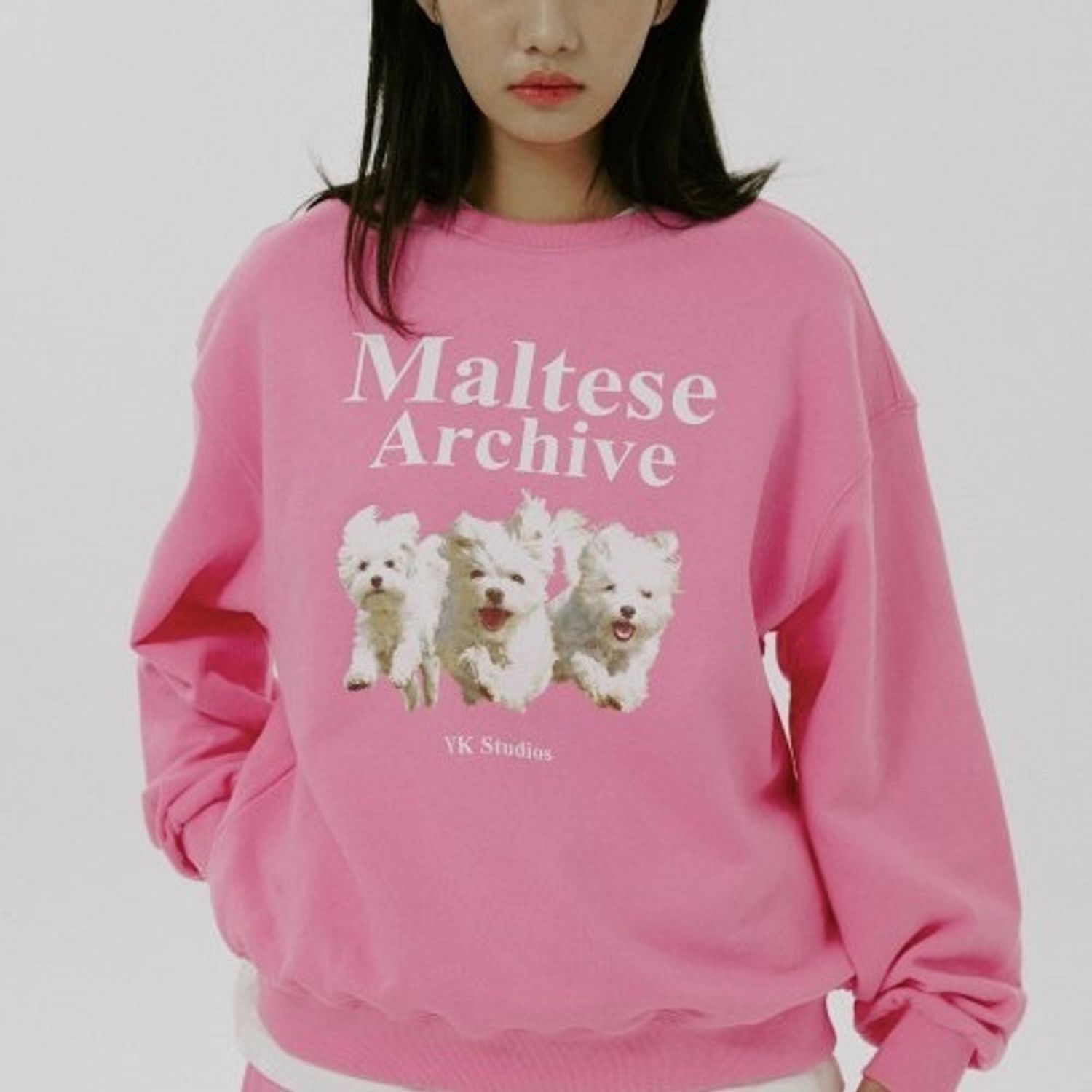韓国 Waikei プリント スウェット ユニセックス ピンク 人気 Wai Kei スウェット トレーナー Buyma