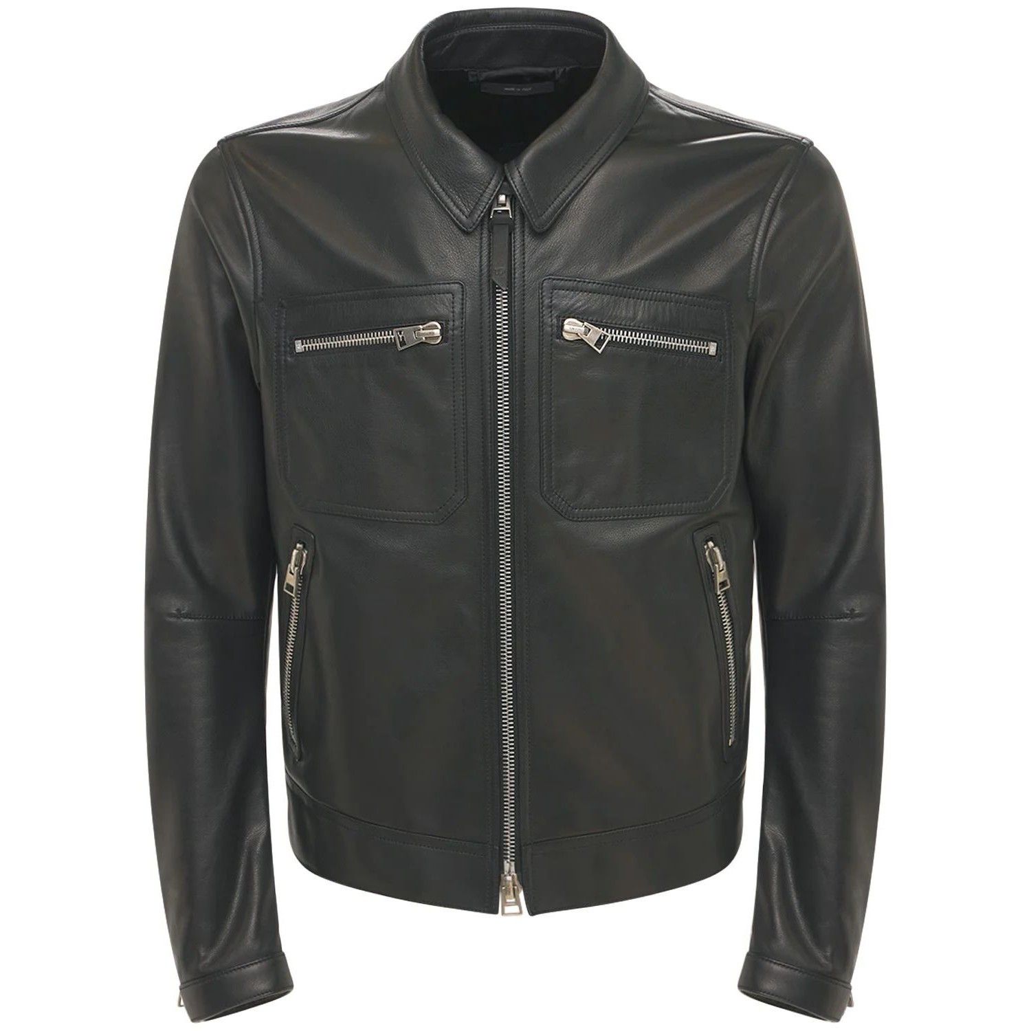 TOM FORD シャツカラー ジップ レザージャケット ブラック (TOM FORD TOM FORD シャツカラー ジップ レザージャケット ブラック (TOM FORD