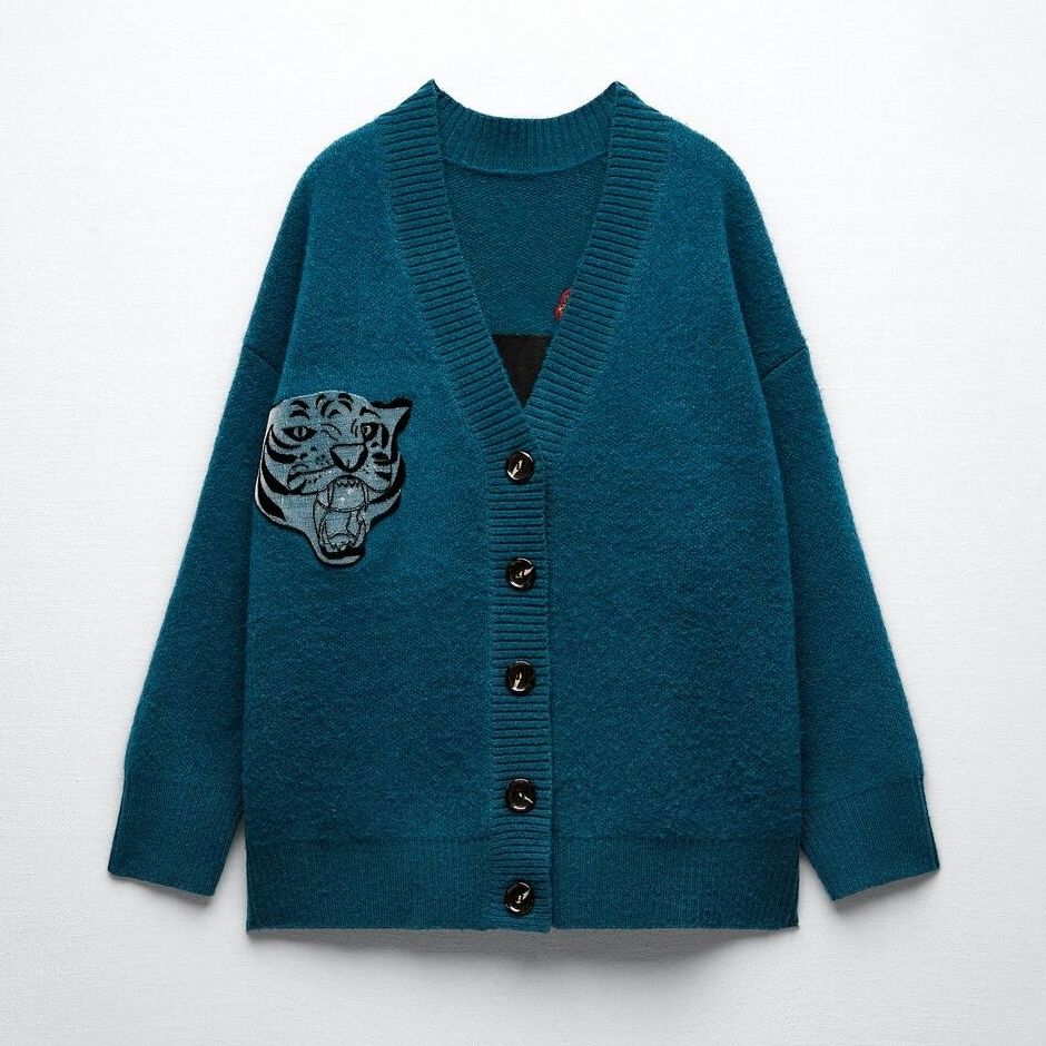 ZARA ザラ タイガーパターン ジャカード ニット カーディガン (ZARA ZARA ザラ タイガーパターン ジャカード ニット カーディガン (ZARA