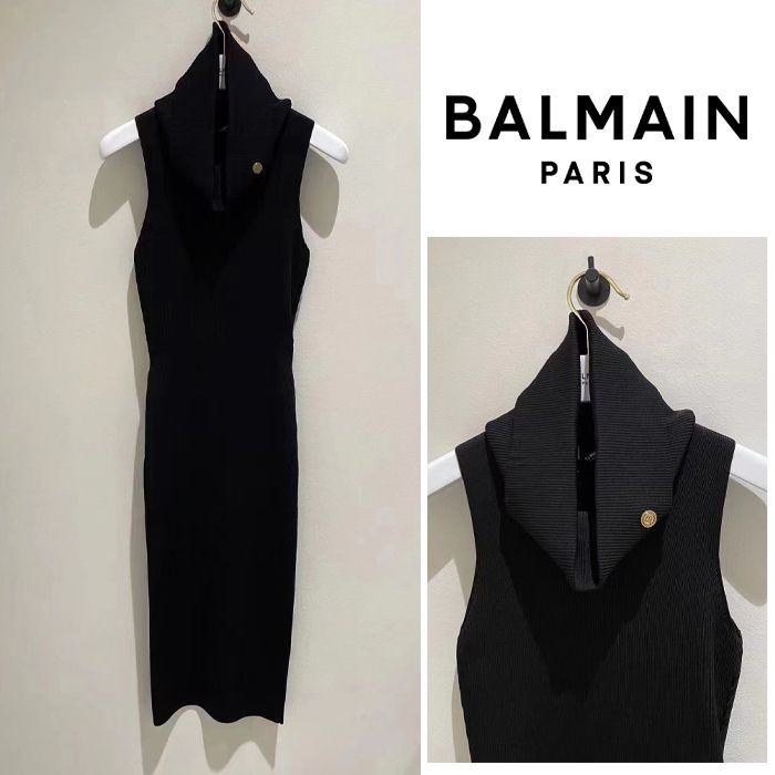 BALMAIN ワンピース ロングドレス ノースリーブ ブラック (BALMAIN BALMAIN ワンピース ロングドレス ノースリーブ ブラック (BALMAIN
