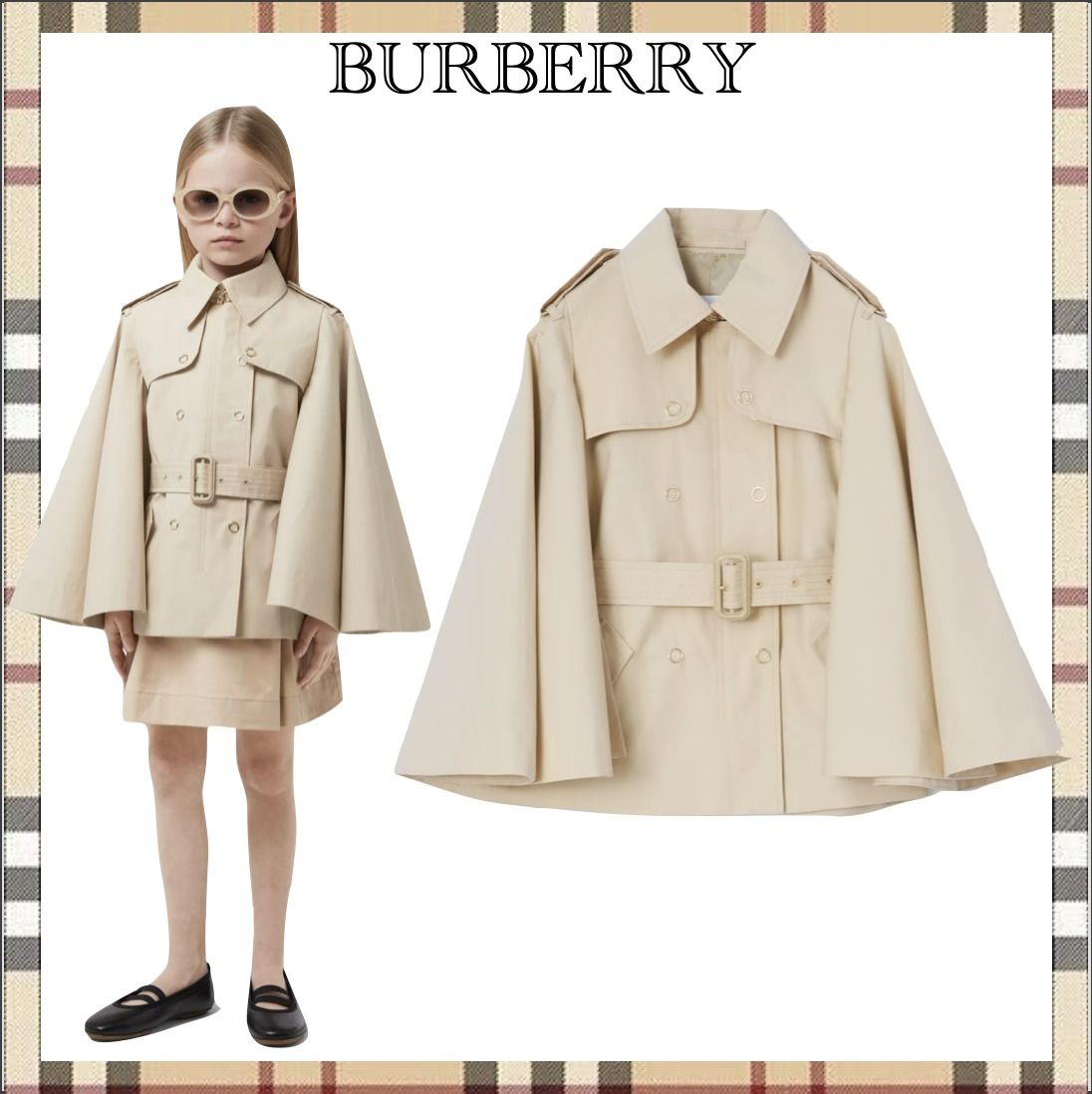 BURBERRY】大人も着用可!フレアスリーブ コットン トレンチコート-