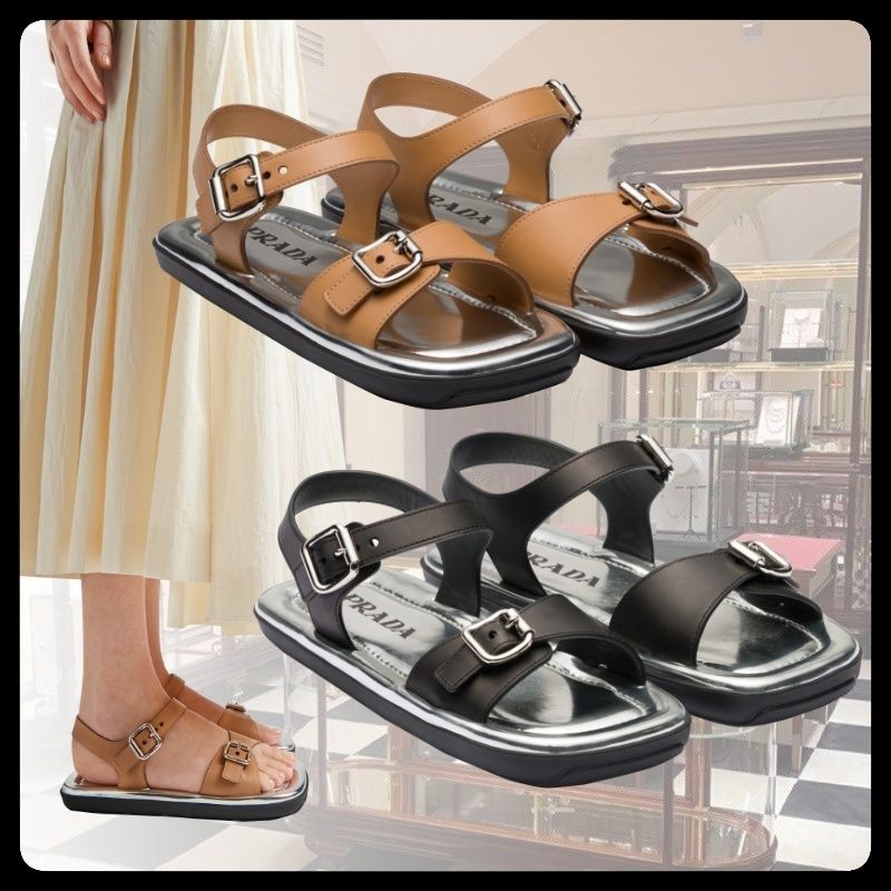 新品 PRADA フラット シルバー レザー サンダル 38 - arkhoediciones.com 小売価格 新品 PRADA 38 サンダル レザー シルバー フラット サンダル