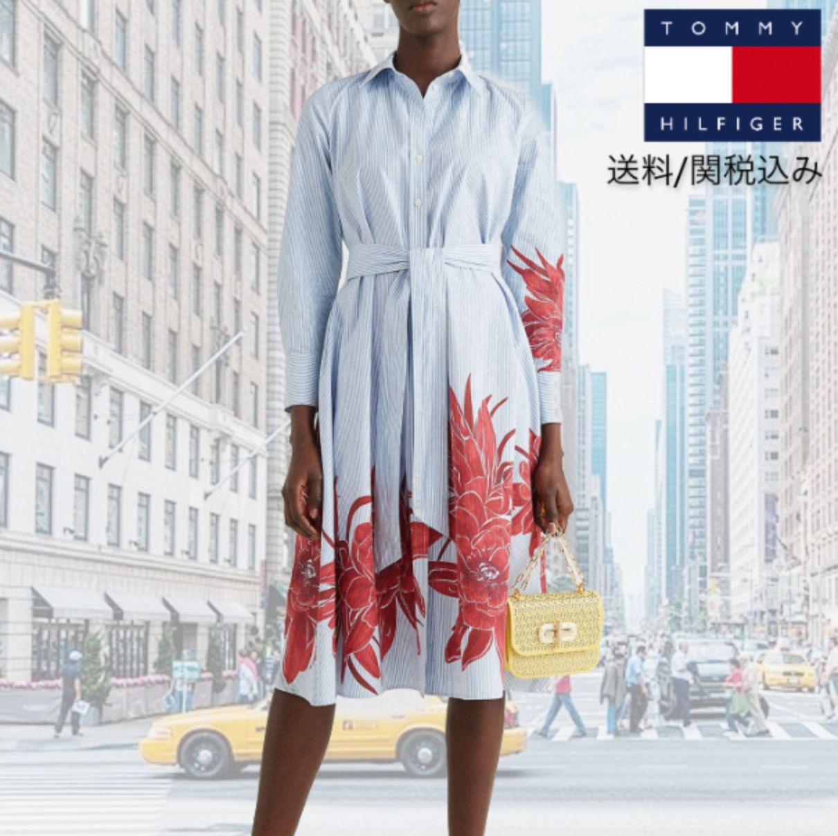 花柄 長袖【Tommy Hilfiger】ストライプ ミディ シャツワンピ (Tommy ...
