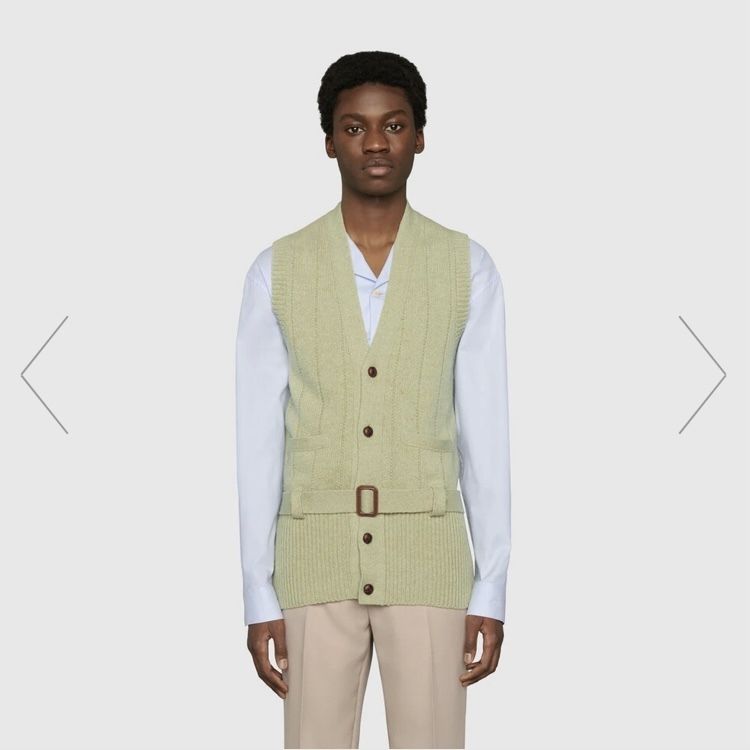 □グッチ GUCCI□ベルト付リブ編みウールニットチョッキ【新作 □グッチ GUCCI□ベルト付リブ編みウールニットチョッキ【新作