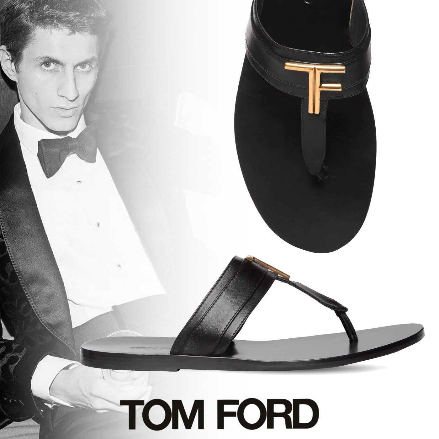 TOM FORD メタル TFロゴ レザー サンダル ブラック (TOM FORD/サンダル ...