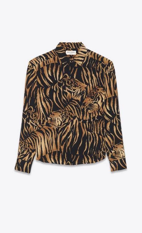 人気商品☆SAINT LAURENT クラシックシャツ/シルク/タイガー柄 (Saint ...