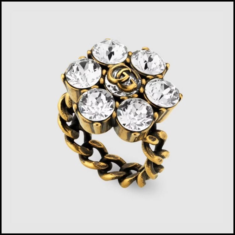 GUCCI]* Crystal Double G ring * クリスタル ダブルGリング