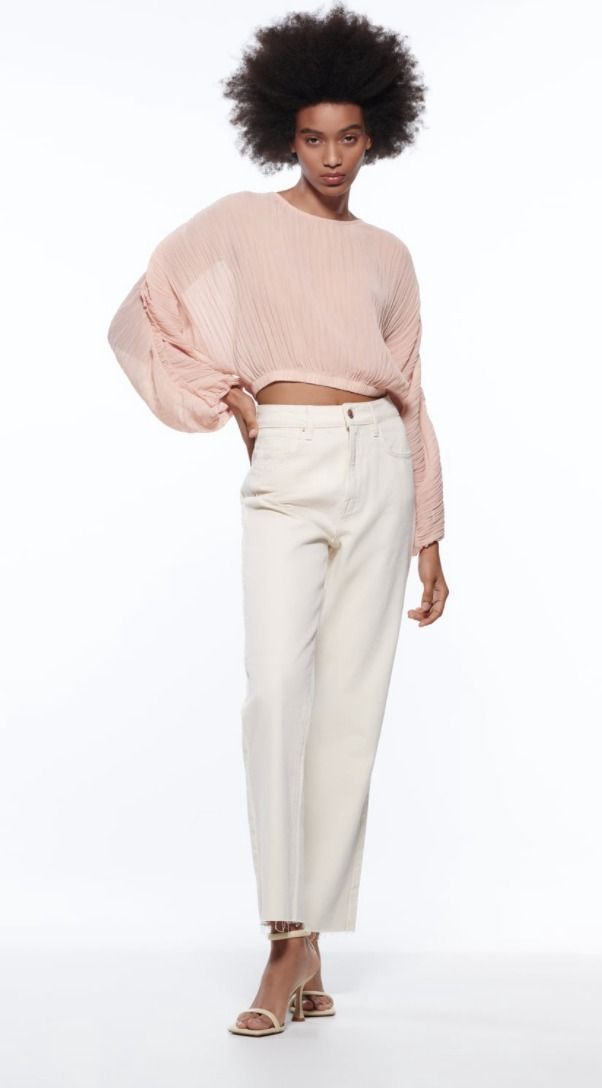 スペイン発送◎ZARA♪プリーツクロップドブラウス上品カジュアル (ZARA スペイン発送◎ZARA♪プリーツクロップドブラウス上品カジュアル (ZARA