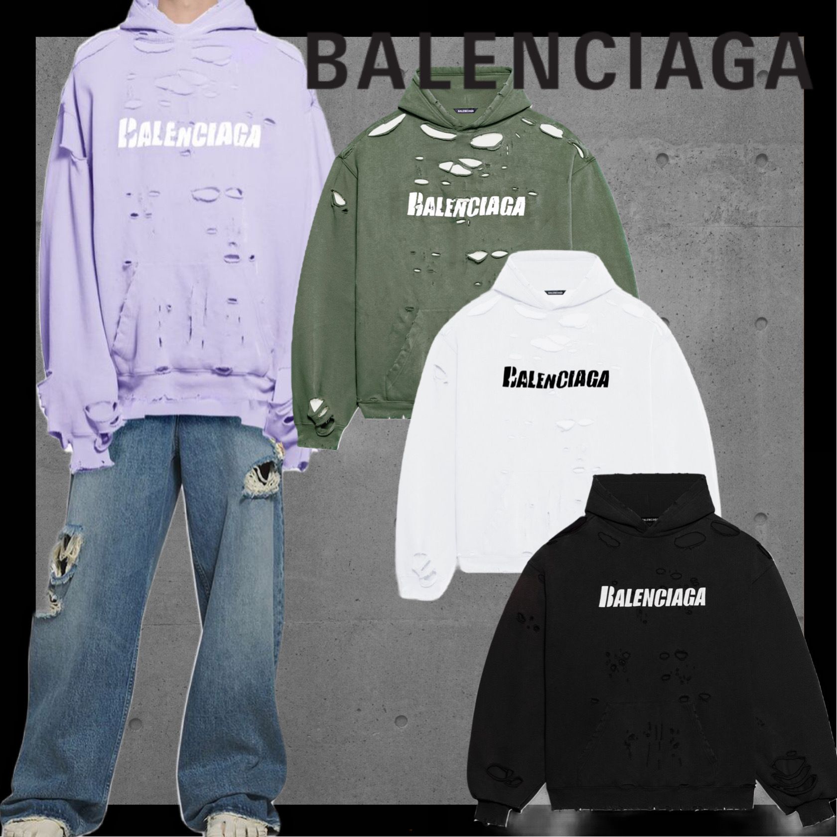 バレンシアガ(BALENCIAGA)DESTROYED|HOODIE|プルオーバーパーカー