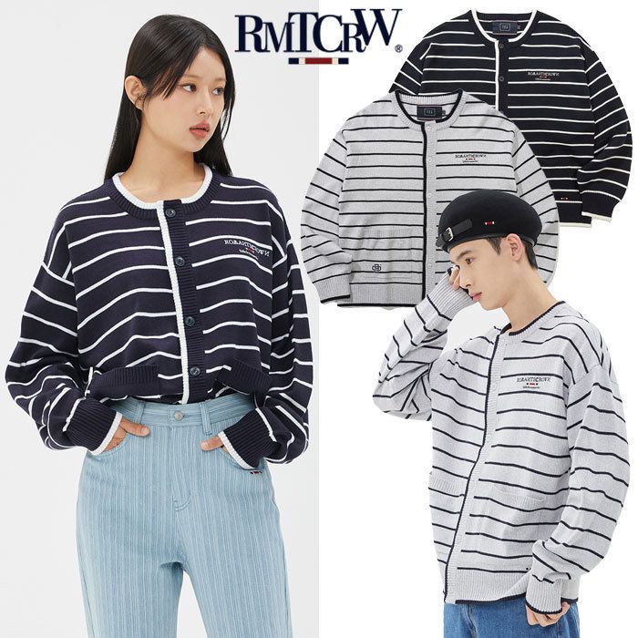 ☆ROMANTIC CROWN☆送料込☆韓国☆STRIPE KNIT POCKET CARDIGAN