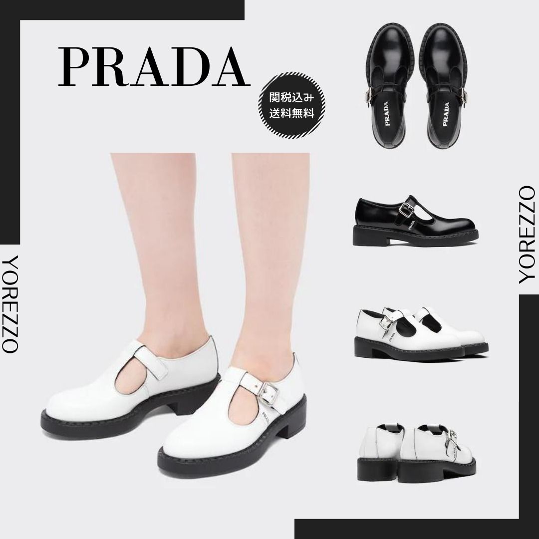 PRADA ブラッシュレザーメアリージェーンTストラップシューズ (PRADA ...