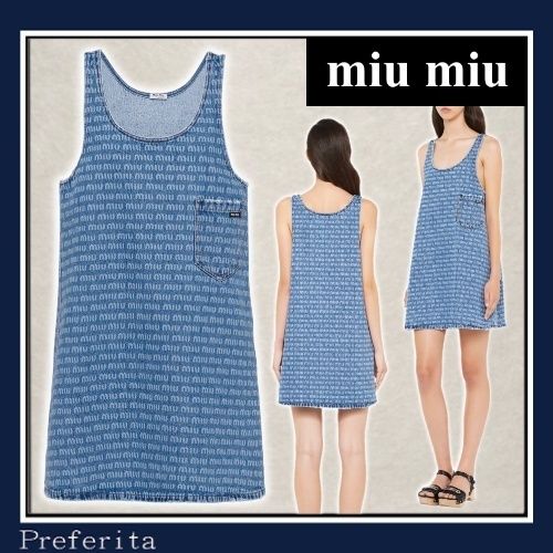 MiuMiu】ミニドレス ウォッシュドデニム ノースリーブ フレア (MiuMiu メール便送料無料 miu miuミュウミュウデニムノースリーブワンピース ひざ丈ワンピース