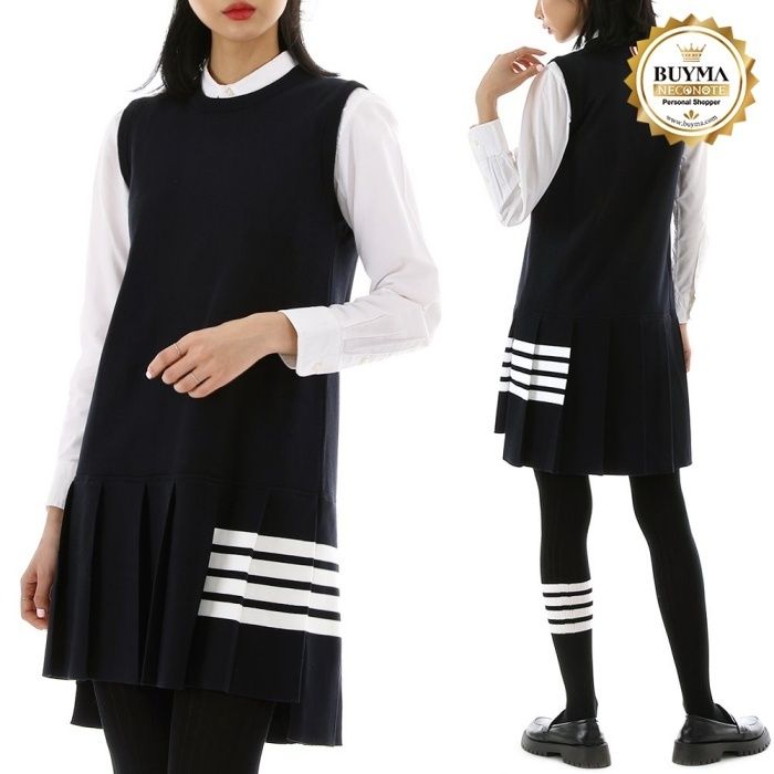 関税補償】THOM BROWNE☆22SS 4LINE プリーツ ワンピース 42 (THOM ...