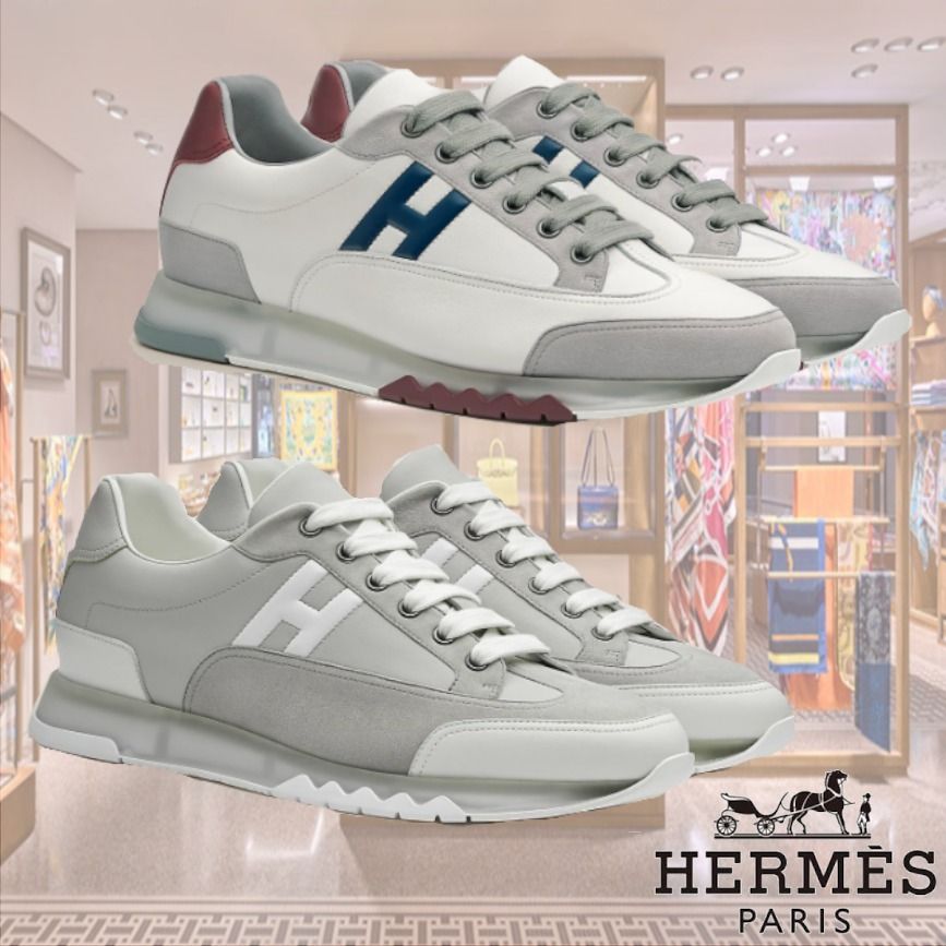 人気 エルメス Hロゴ スニーカー トレイル カーフ スエード靴 (HERMES ...