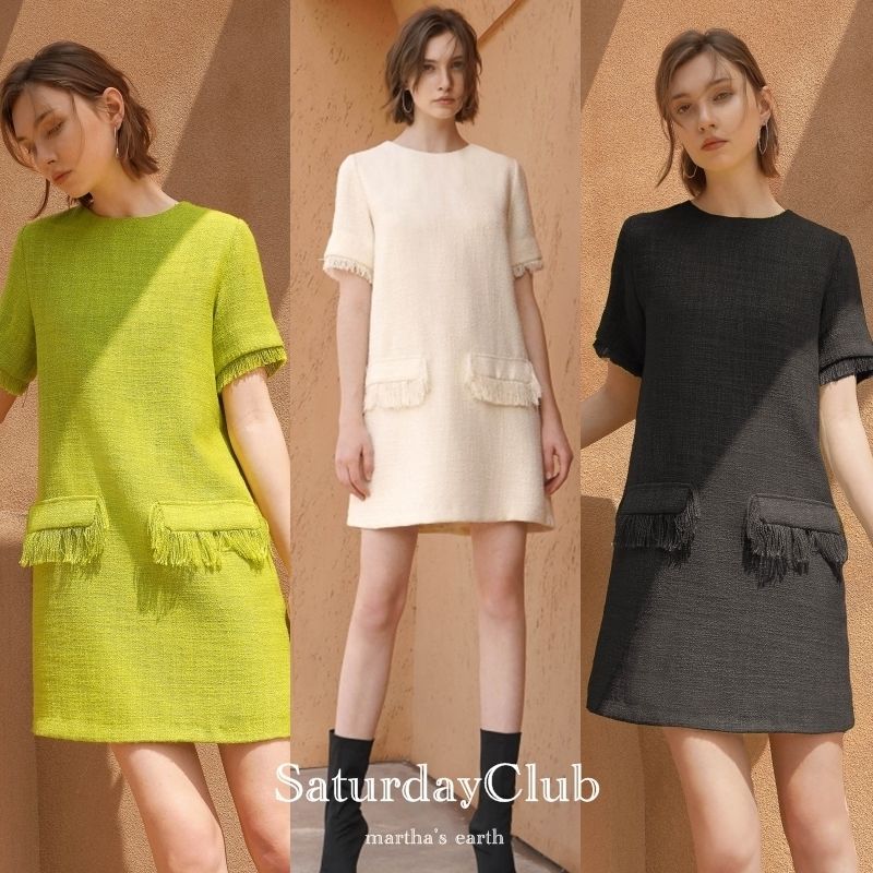 国内配送◇SaturdayClub|ラウンドネック フリンジトリム ワンピ ...