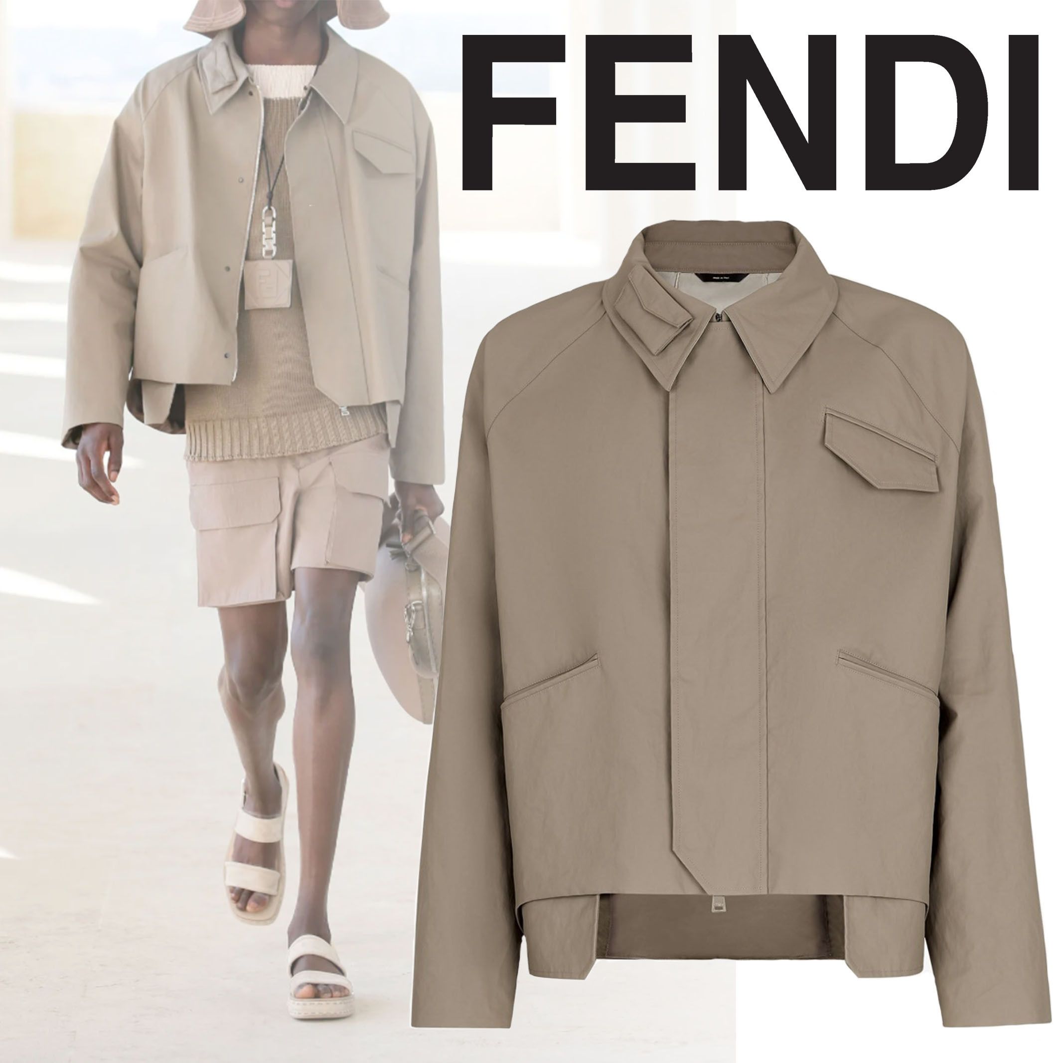 FENDI 22SS リネン アシンメトリー クロップドジャケット (FENDI お得なまとめ売り FENDI リネン混 薄手ジャケット その他