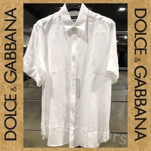 DOLCE&GABBANA DGロゴ刺繍 リネン製 ホワイト 半袖 シャツ (Dolce 最上の品質な DOLCE&GABBANA ホワイト 麻 テーラードジャケット SICILIA テーラードジャケット