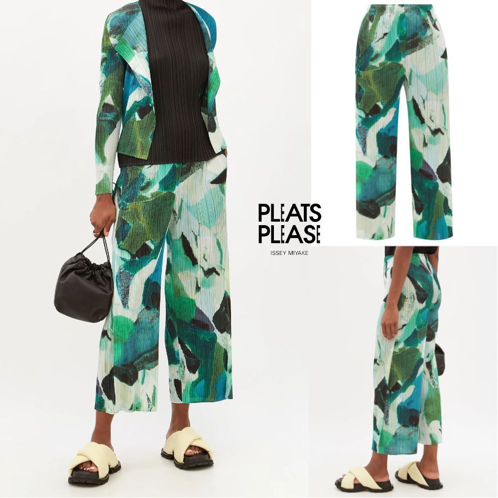 PLEATS PLEASE ISSEY MIYAKE プリント クロップドパンツ 関税込 (ISSEY で最短翌日お届け PLEATS ボトムス MIYAKE ISSEY PLEASE カジュアルパンツ