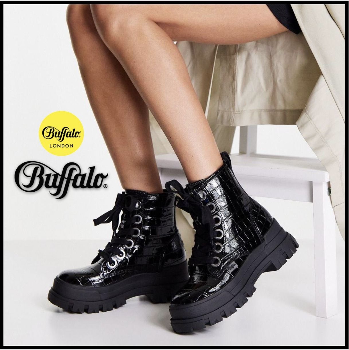 ◇Buffalo◇ Aspha Hi レースアップ アンクルブーツ/ black (Buffalo ディズニープリンセスのベビーグッズも大集合 Buffalo 厚底 アンクルブーツ スニーカー