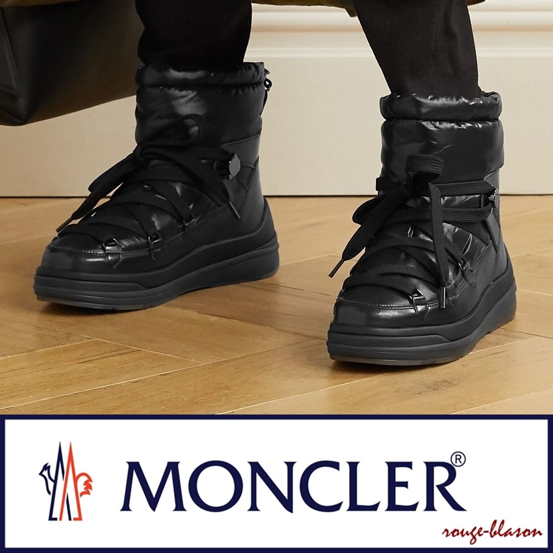 国内発送】MONCLER Insoluxレザーパッドシェルアンクルブーツ (MONCLER ネット売り モンクレールレザーブーツ ブーツ