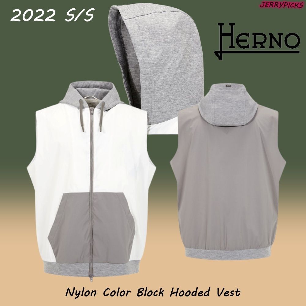HERNO】ナイロンカラーブロックフードベスト☆人気☆ (HERNO/アウター HERNO】ナイロンカラーブロックフードベスト☆人気☆ (HERNO/アウター