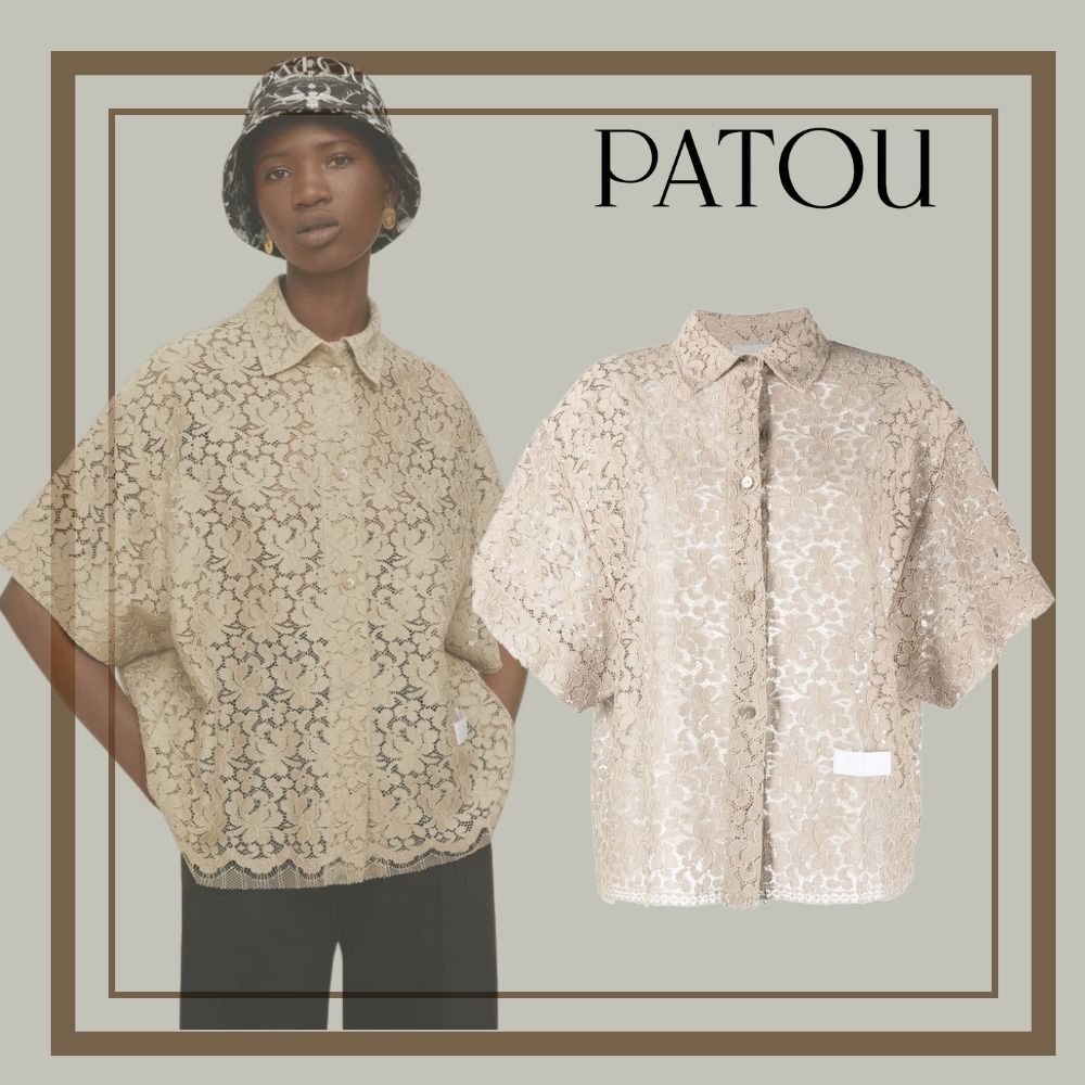 ◇関税込◇ PATOU ショートスリーブ レースシャツ/ベージュ (PATOU ...