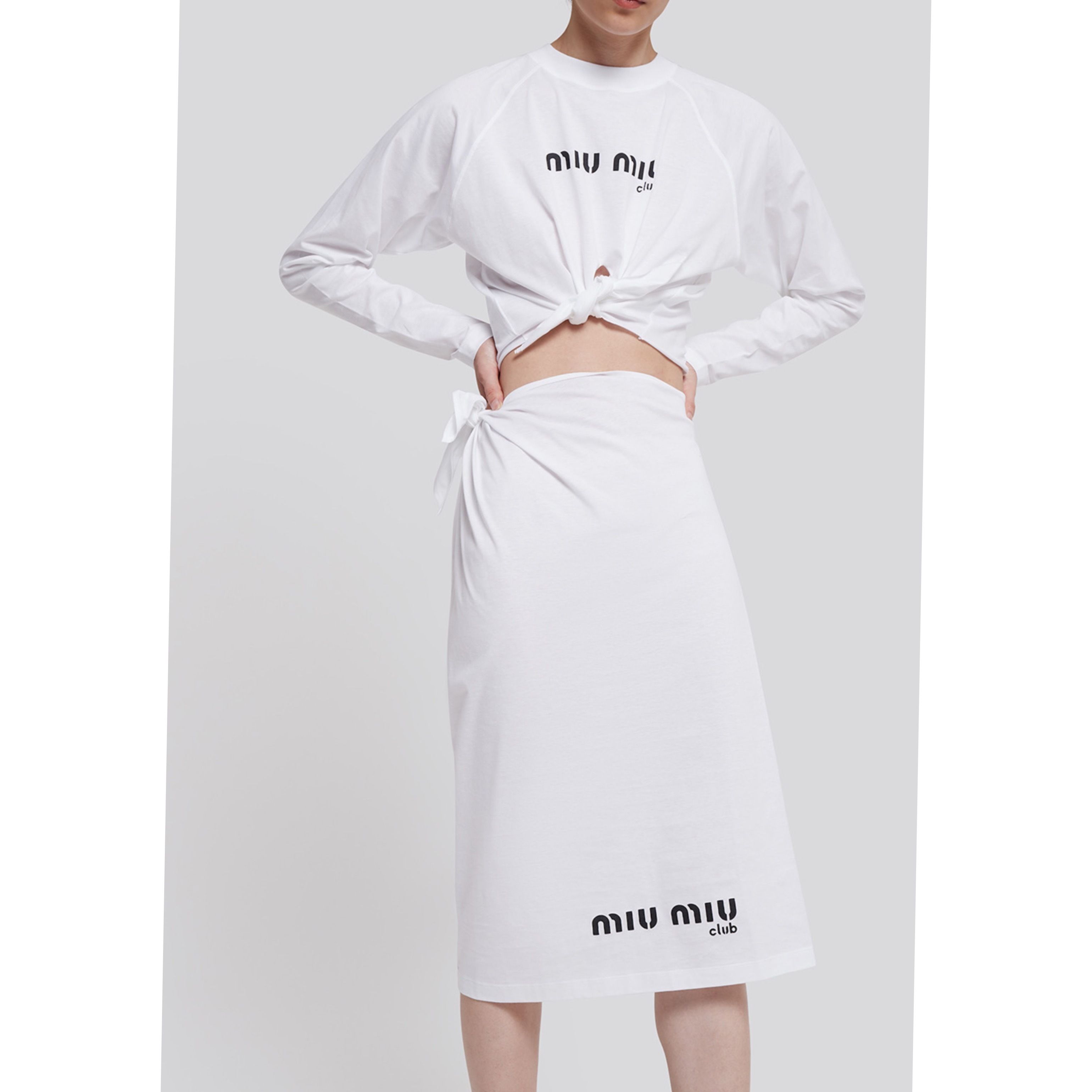 MIU MIU(ミュウミュウ)☆ロゴ タイトスカート コットン ホワイト MIU MIU(ミュウミュウ)☆ロゴ タイトスカート コットン ホワイト